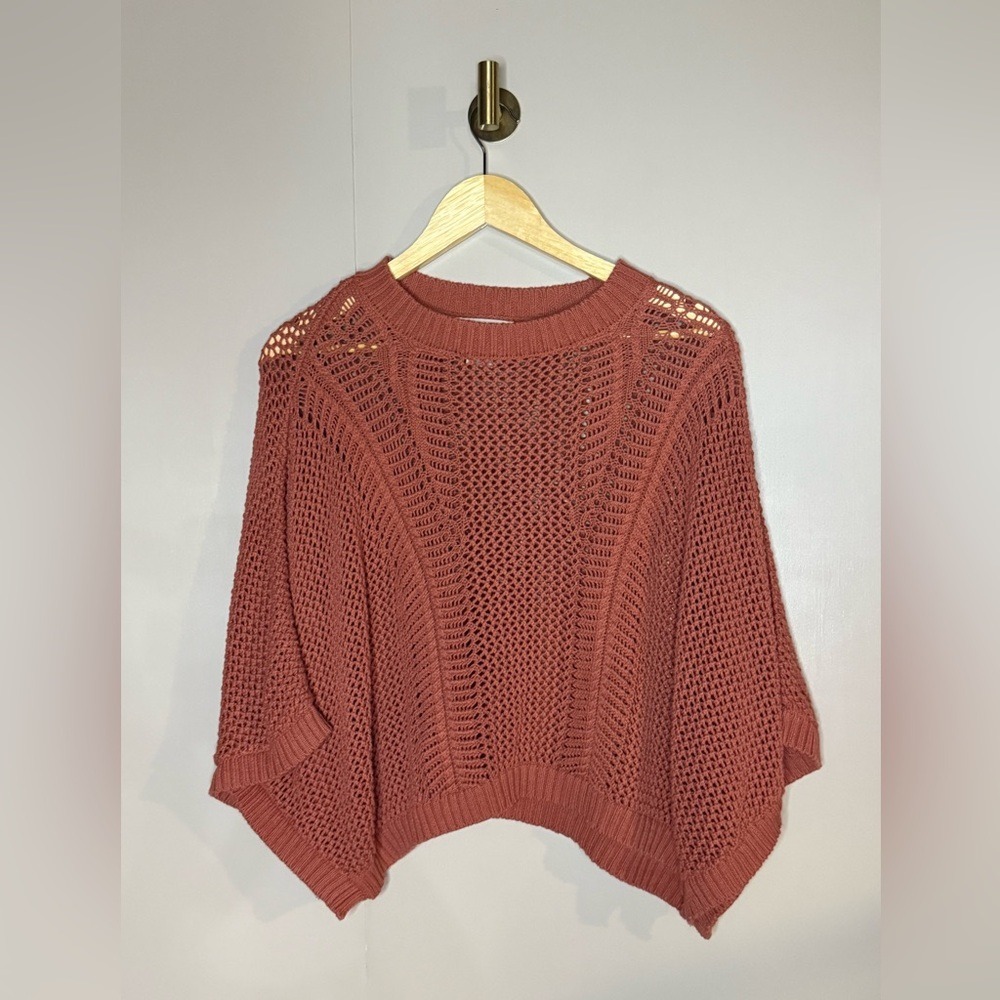 essica Simpson Open Crochet Batwing Sweater Rust Boho Festival Medium - Picture 2 of 6